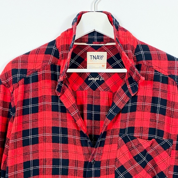 Aritzia TNA Red Plaid Button Down Oversized Shirt - Picture 3 of 4